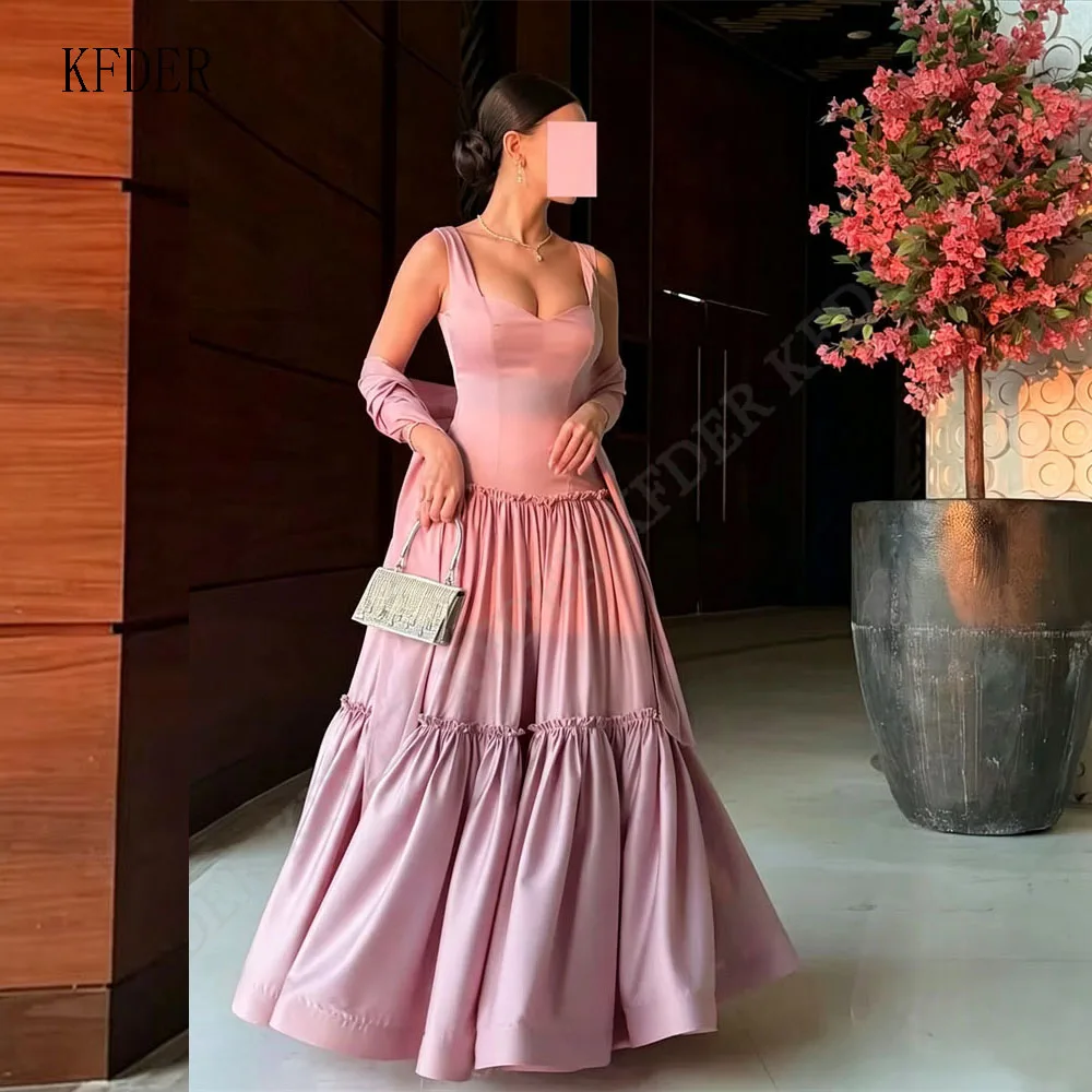 Pink A Line Satin Maxi Evening Dress Backless Long Saudi Arabic Prom Dress Dubai Party Gown Customized