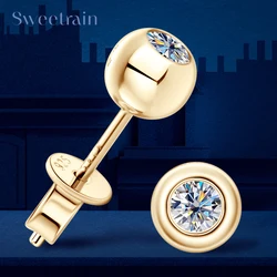 0.2ct Round Bubble Moissanite Earrings 925 Silver Original Certified Plated 18k Yellow Gold Stud Earrings for Women Men Jewelry