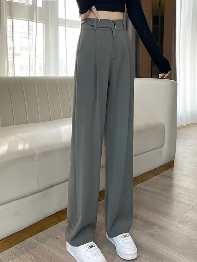 High Waist Suit White Wide Leg Women\'s Full Pant Spring Summer Female Elegant Button Minimalism Straight Loose Trousers 2023 New