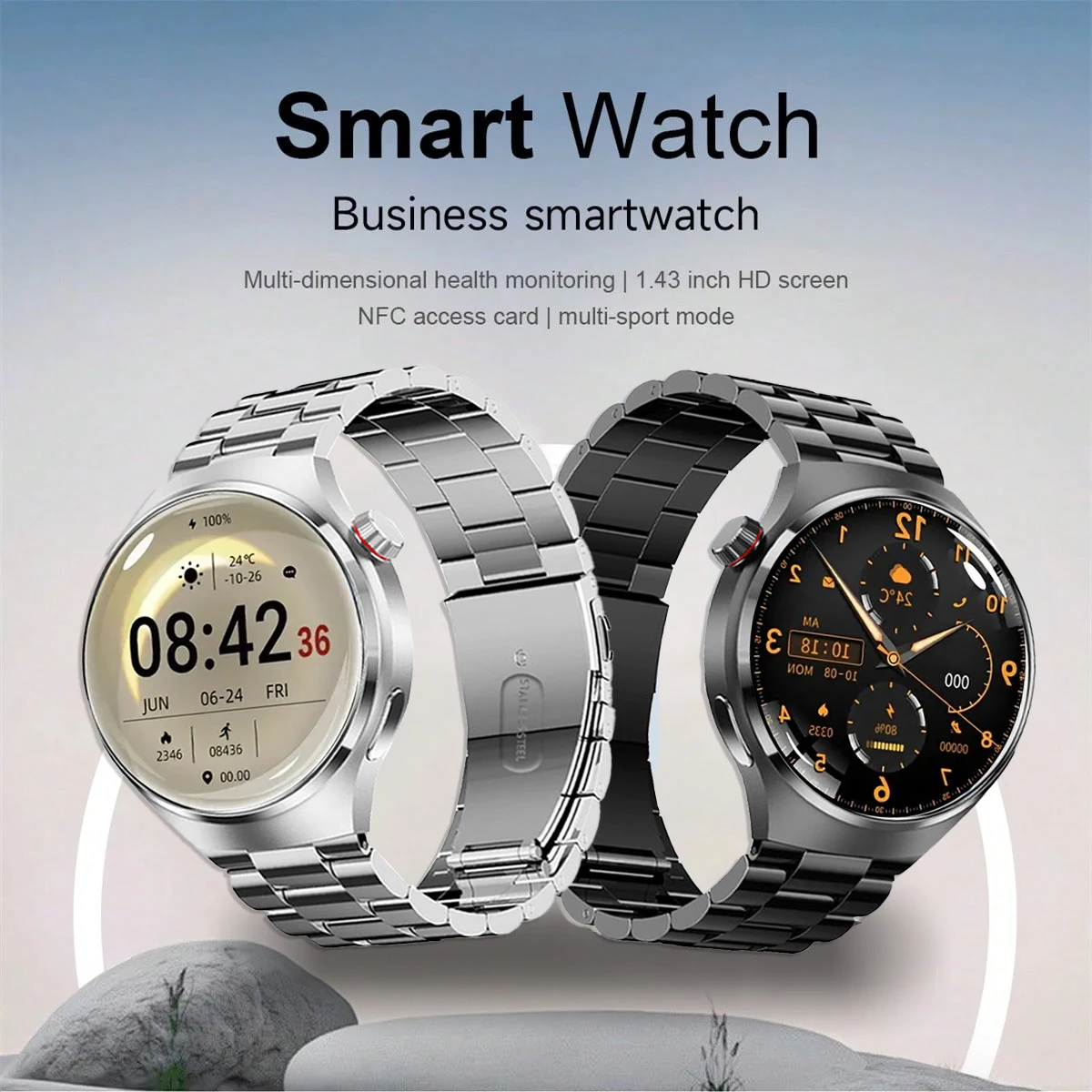 

Men's Smartwatch 1.43 Inch HD Touchscreen with 100 Sports Modes, Fitness Watch with Heart Rate, Sleep Monitor, SpO2 Pedometer