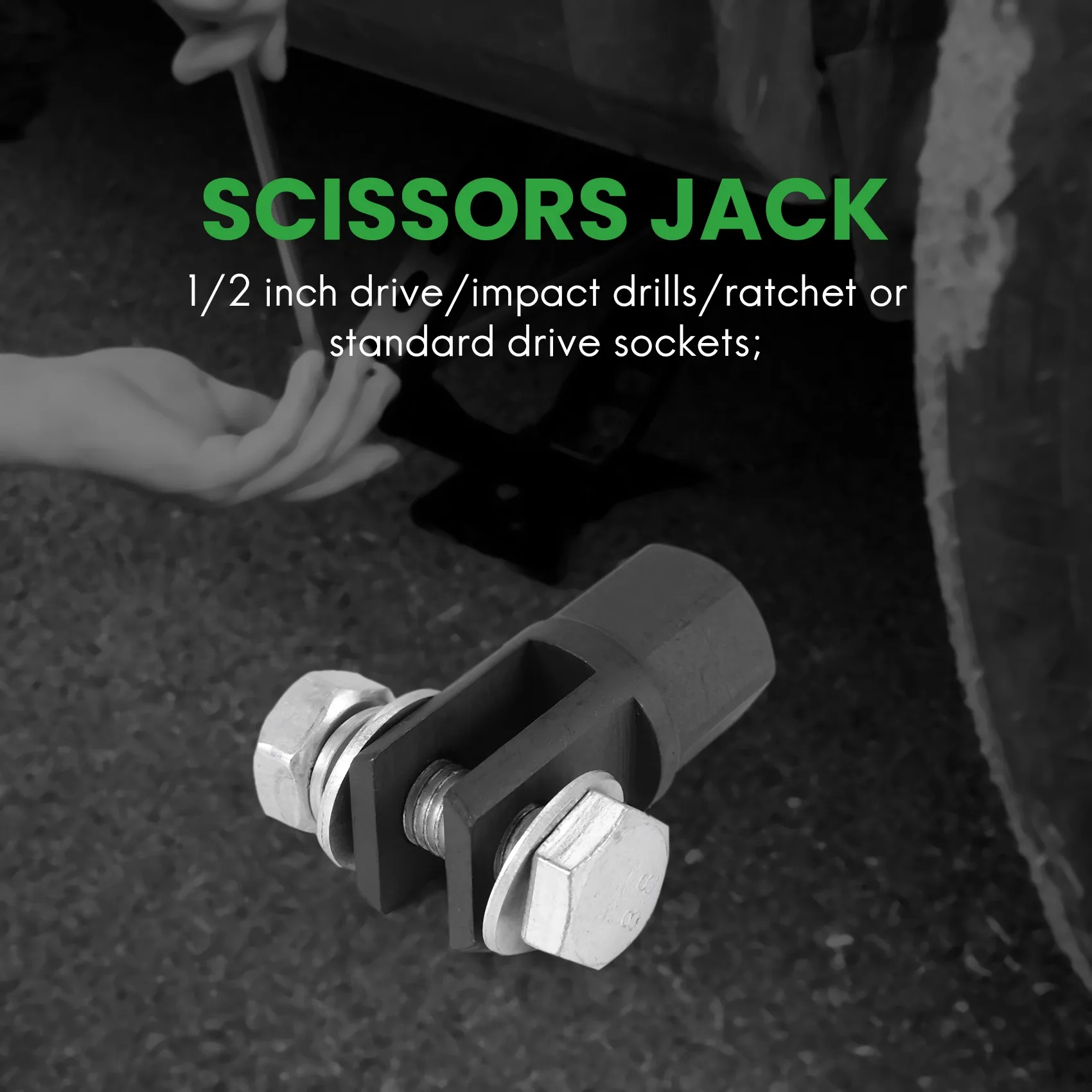 Scissor Jack Adaptor 1/2 Inch for Use with 1/2 Inch Drive or Impact Wrench Tools IJA001