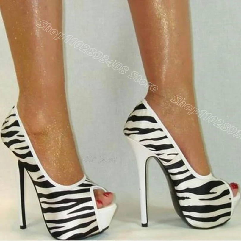 Zebrast reifen Peep Toe Pumps Plattform Stiletto Heels Slip auf britischen Stil Herbst Kleid Party Frauen Schuhe 2024 Zapatos Para Mujere