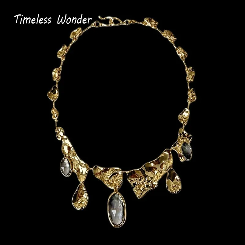Timeless Wonder Fancy Abalone Shell Geo Pave Necklace Women Designer Jewelry Sweet Top Rare Trendy Neat 4612
