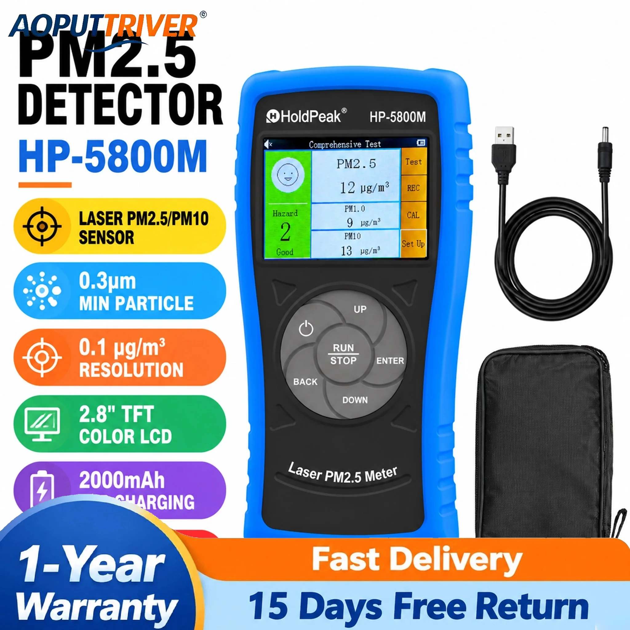 5800M Professional PM2.5 Detector Air Quality Monitor Laser Sensor Particle Counter Rechargeable Battery Home Office Car
