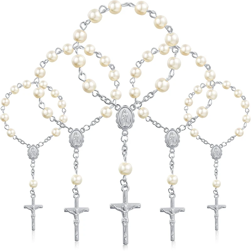 30Pcs Baptism Rosary Beads Finger Baptism Rosaries Faux Pearls For Baptism Favors Christening Favors Communion Favors