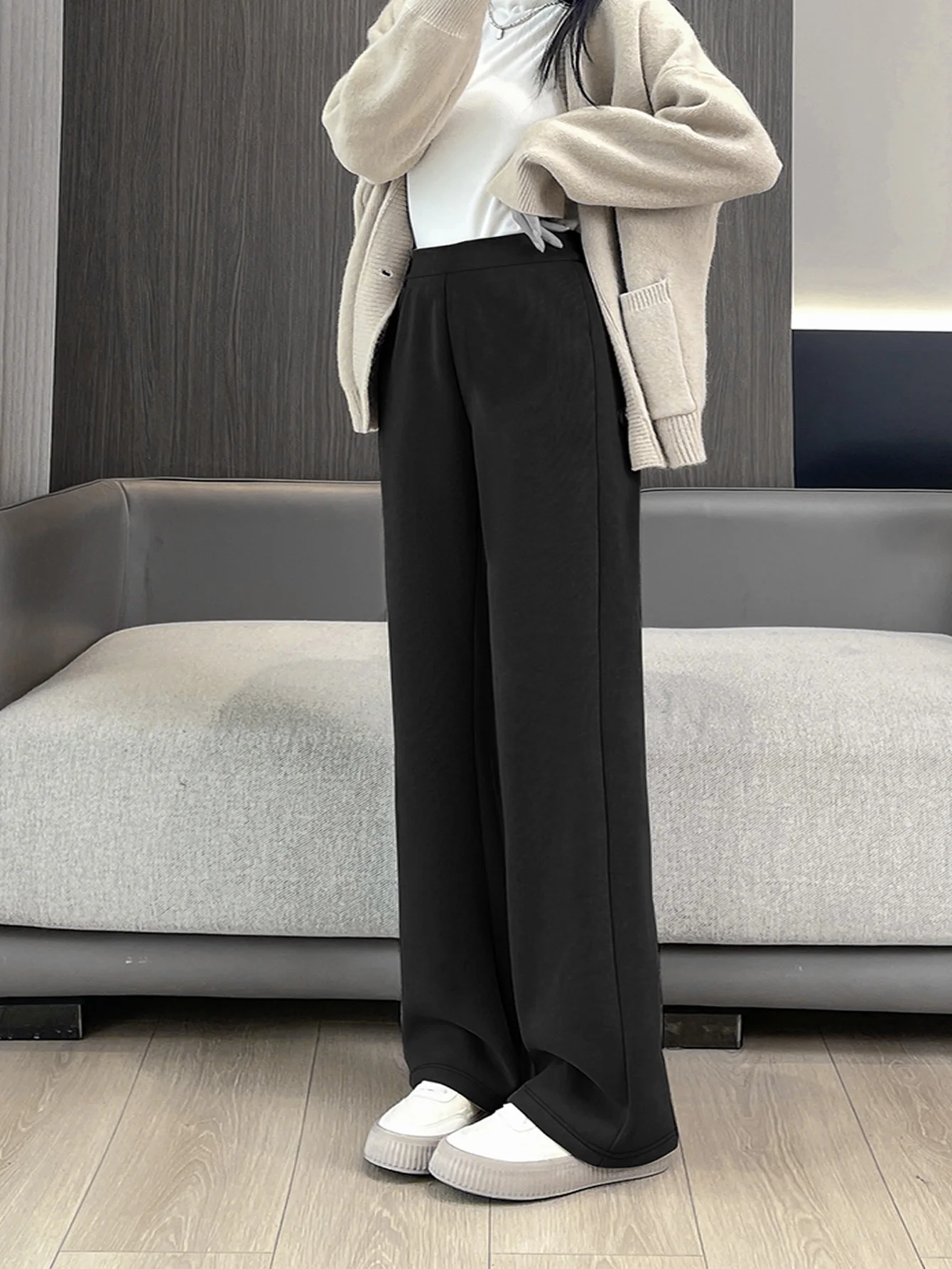 

Women's summer 2024 new plus-size knitted fabric elegant temperament wide-legged casual pants