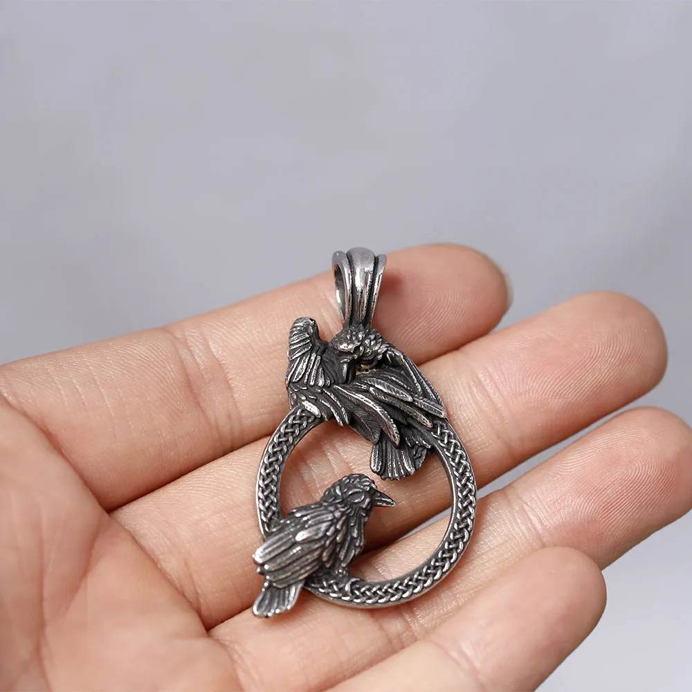 Nordic Vikings Raven Pendant Necklace Fashion Odin Huginn and Muninn Necklaces For Men Women Stainless Steel Charm Jewelry Gifts