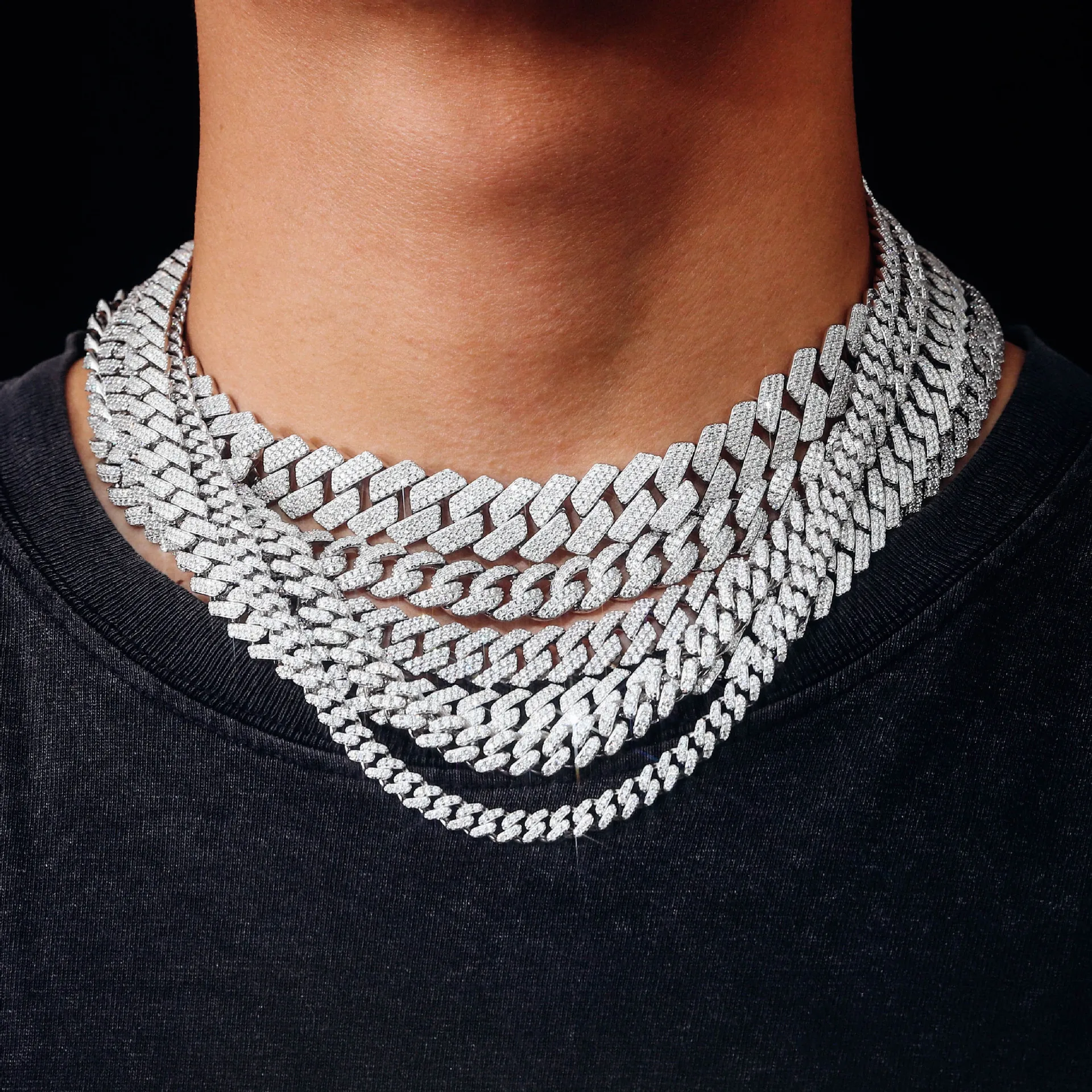 15 12 .Wholesale 10 8 6mm Gold Plated Solid 925 Sterling Silver Miami Cuban Link Necklace Premium Moissanite Cuban Chain.