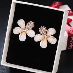 New Trend Crystal Anagallis Five-petaled Flowers Stud Earrings for Women Korean Fashion Cute Geometry Jewelry Accessories Gift