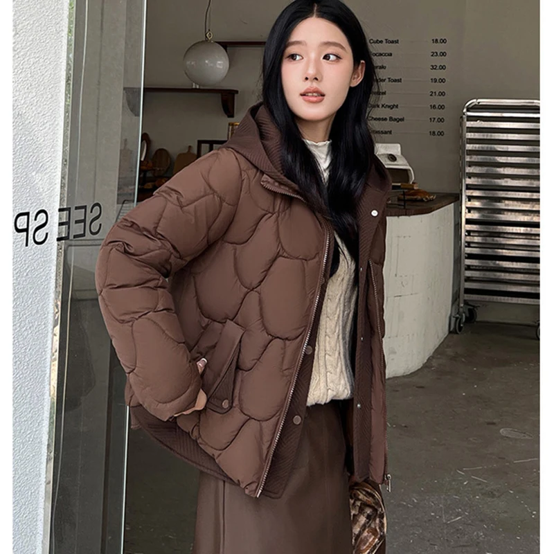 Women\'s Hooded Cotton Parkas Korean Clothes Ladies Winter Jacket Fake two-piece fashion bread Coat Padded Streetwear New Outwear