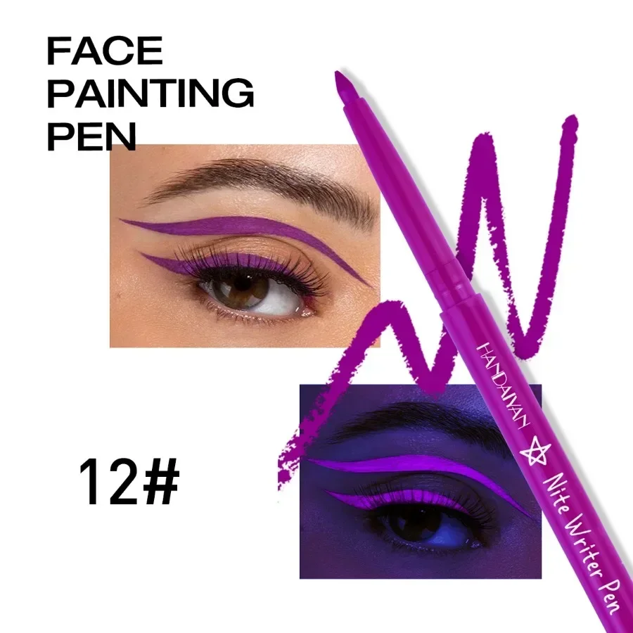 12 pz/set fluorescente notte luminosa colorata matita per eyeliner liquido impermeabile arcobaleno bianco rosa penna per eyeliner di colore