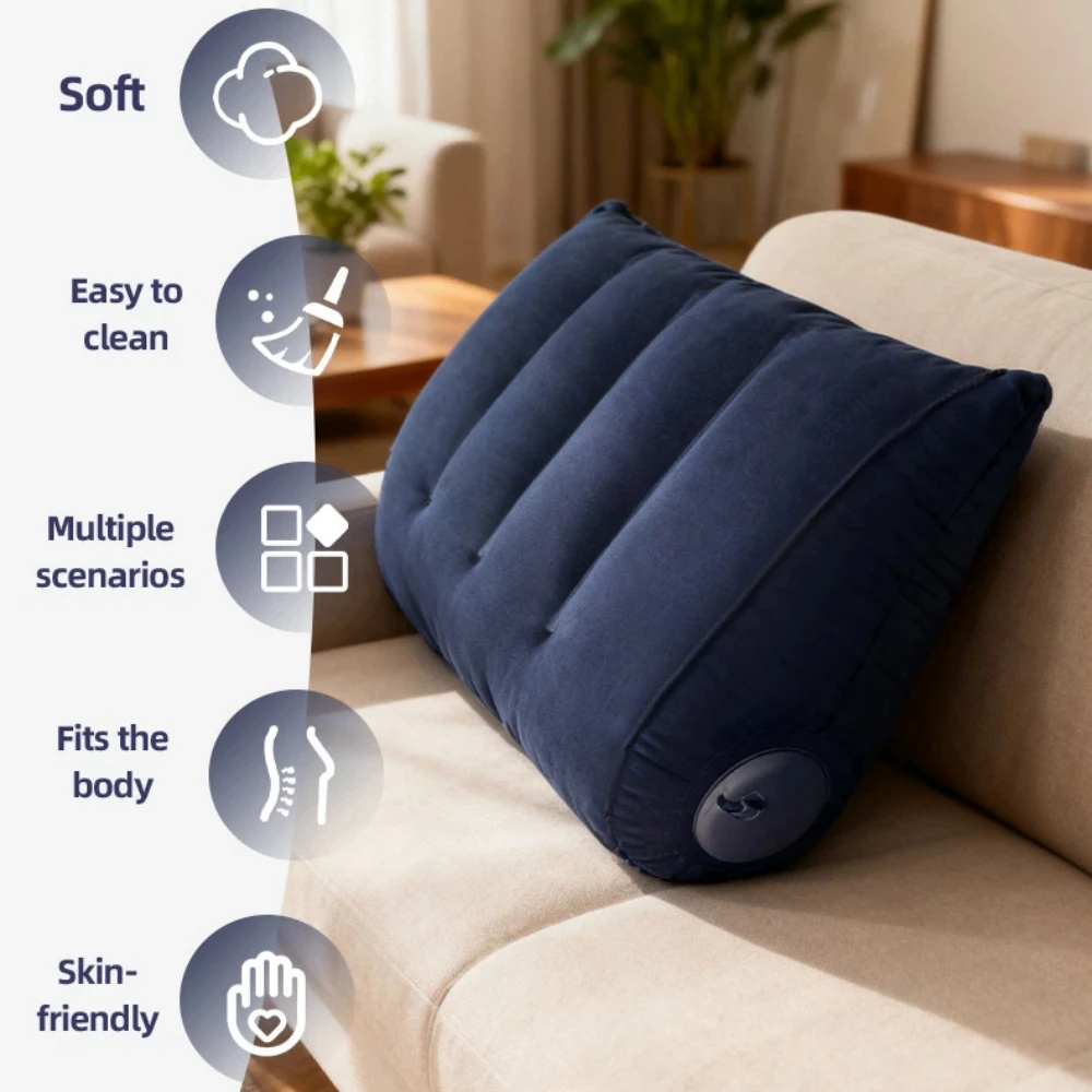 Portable Soft Triangular Support Cushion, Lightweight Inflatable Back Pillow For Bed, Travel, Reading, Lumbar & Leg Support