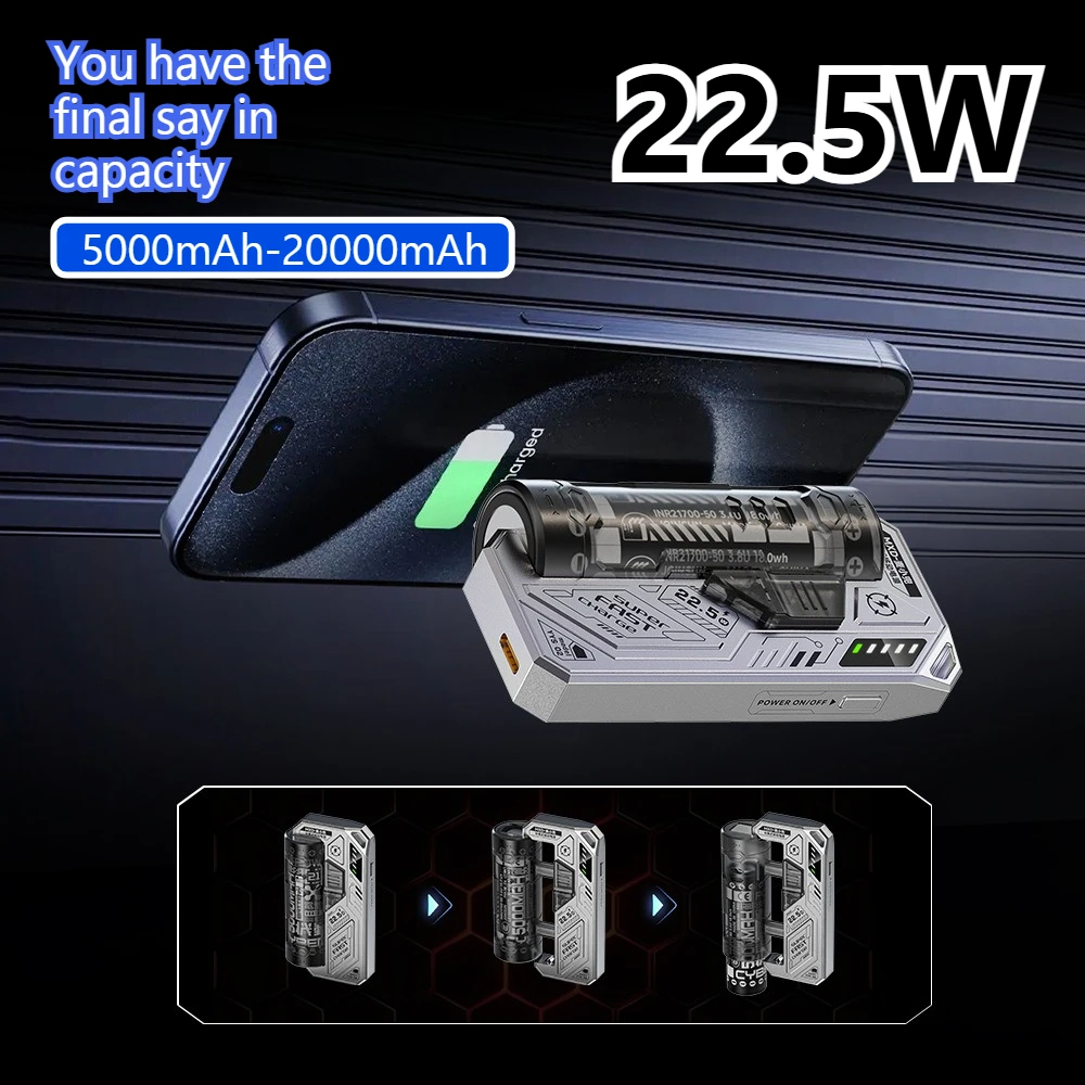 Portable Charger 5000mAh-20000mAh Power Banks 22.5W Fast Charging Replaceable Battery Pack for IPhone Samsung Xiaomi Huawei