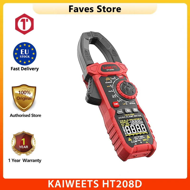 KAIWEETS HT208D INRUSH Clamp Meter, NCV sensor, GFCI electrical outlets tester, Null Wire and Live Wire Testing Capacitance NCV