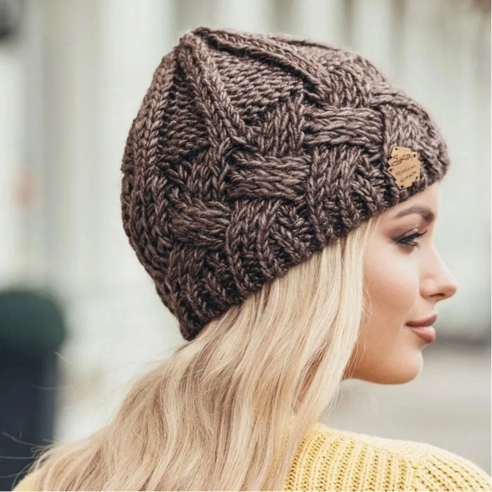 Fashion Thick Winter Hat Solid Color Coldproof Women Knitted Hat Keep Warm Skul…