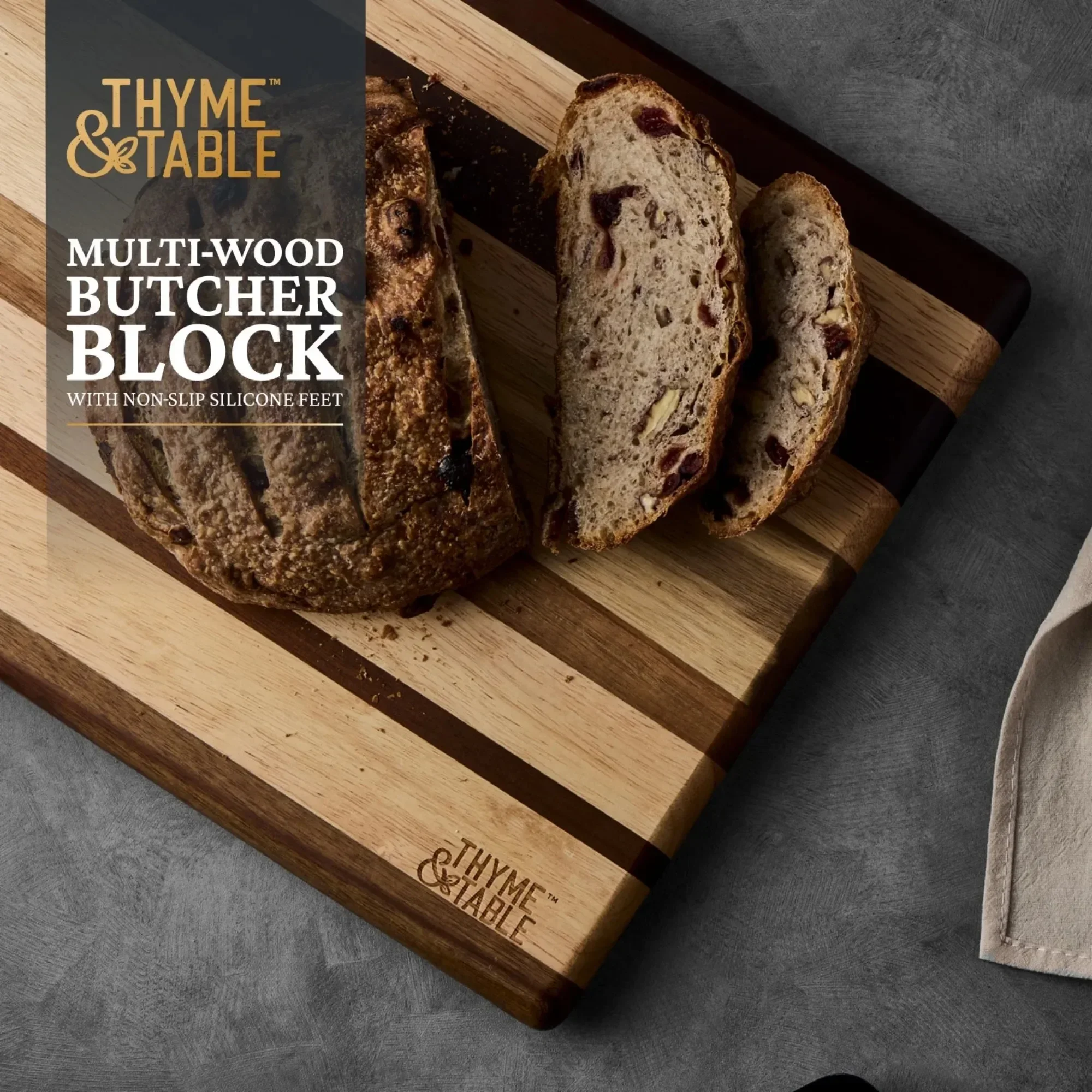 

Многодеревянный мясной блок 18x12 с нескользящими силиконовыми ножками