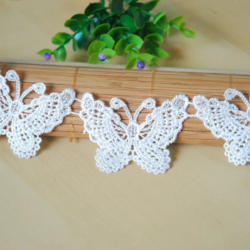 1 Yard Butterfly  Cotton Embroidered Lace Bilateral Applique Trim Ribbon Sewing Decor Craft DIY Accessories