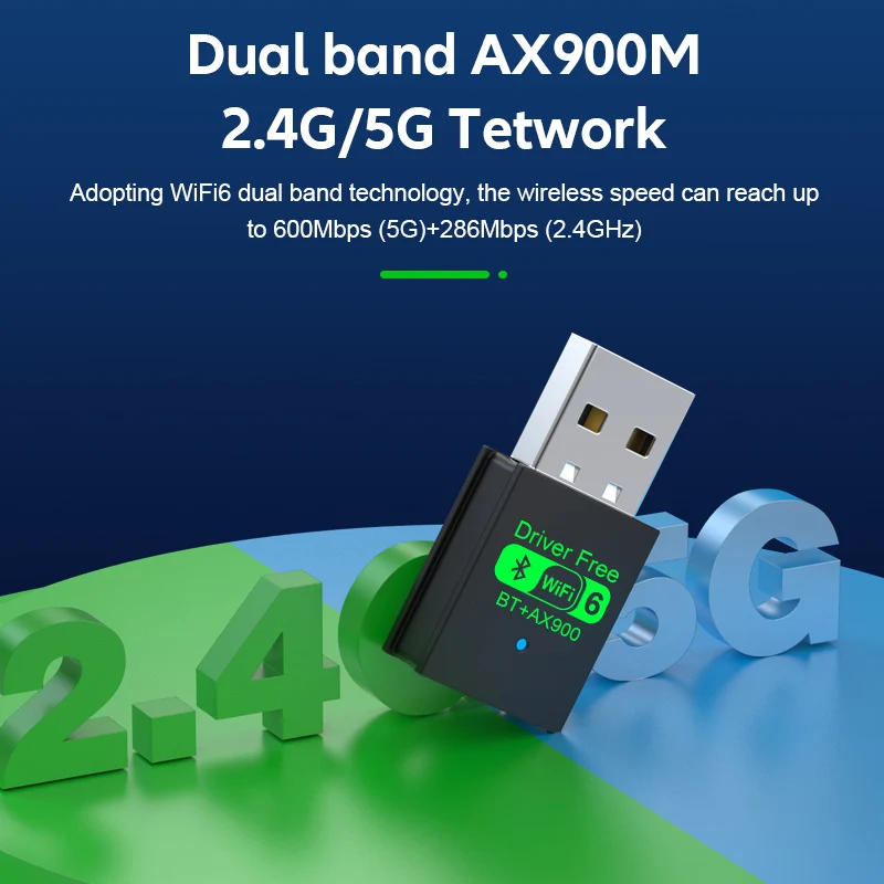 محول لاسلكي 2 في 1 WIFI6 AX900 USB WiFi Bluetooth 5.4 ثنائي النطاق 2.4G+5GHz 802.11AX 900Mbps WiFi 6 بطاقة شبكة عالية السرعة دونجل لجهاز كمبيوتر محمول يعمل بنظامي التشغيل Windows 10/11 بدون برنامج تشغيل