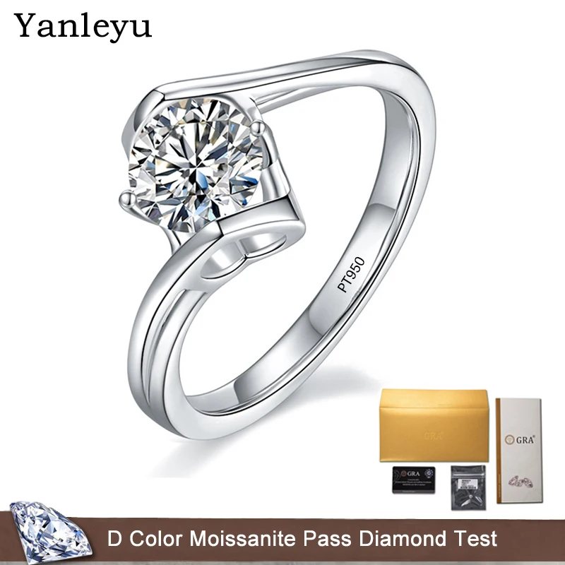 

Yanleyu Romantic Heart Engagement Rings for Women Original Real Platinum PT950 1.0CT Moissanite Diamond Wedding Ring Jewelry