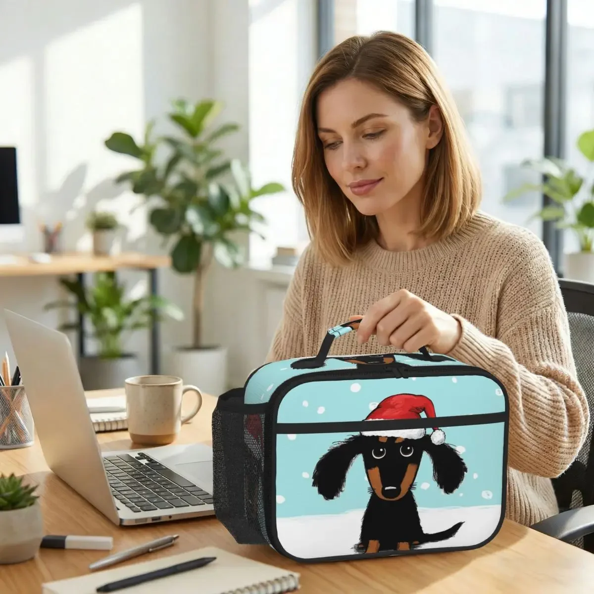 Cute Dachshund Christmas Winter Wiener Dog Santa Insulated Lunch Bag for Kids School Cooler Thermal Food Box Tote Lunch Boxes