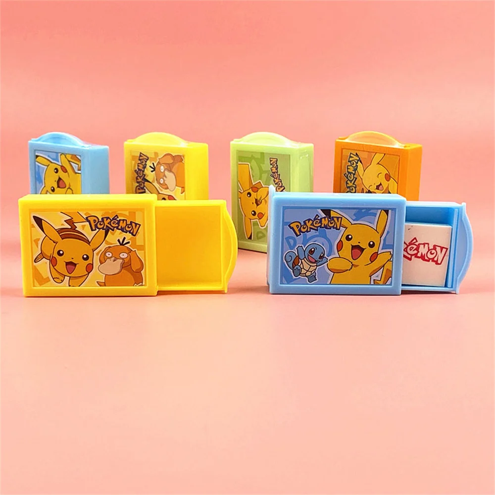 Random 1pcs/Pokemon Eraser Magic Box Creative Cartoon Pikachu Anime Figure Drawer Eraser Kids Toys Student Learning Award Gifts