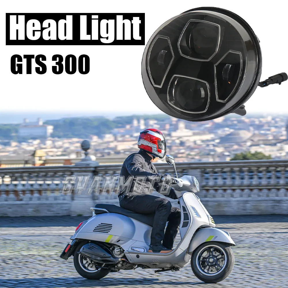 New Motorcycle Accessories Led Headlight Round Head Light Kit Black and Chrome For Vespa GTS300 GTS 300 gts300