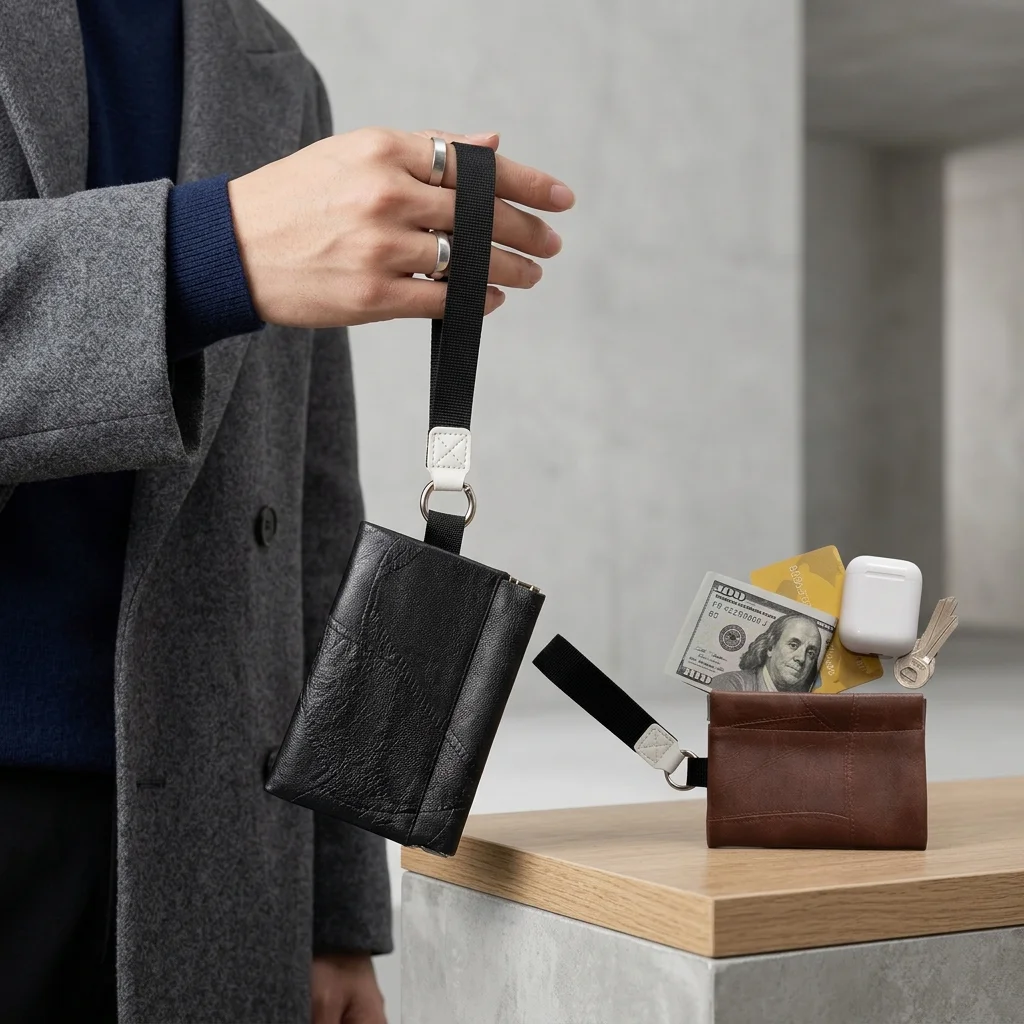 Coin Purse Leather with Wrist Strap Mini Wallet Vintage PU Card Holder Pouch Change Cash Pocket Small Earphone Key Storage Bag