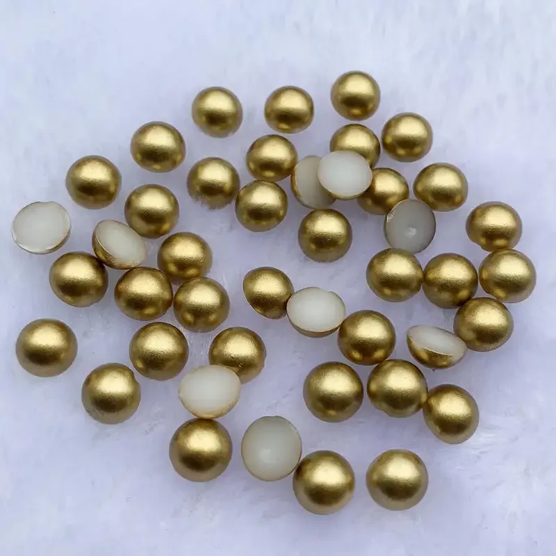 100Pcs/lot Size 8mm Gold/Silver Color Craft ABS imitation pearl Flatback Half Round Scrapbook Beads For DIY Jewelry Accessories