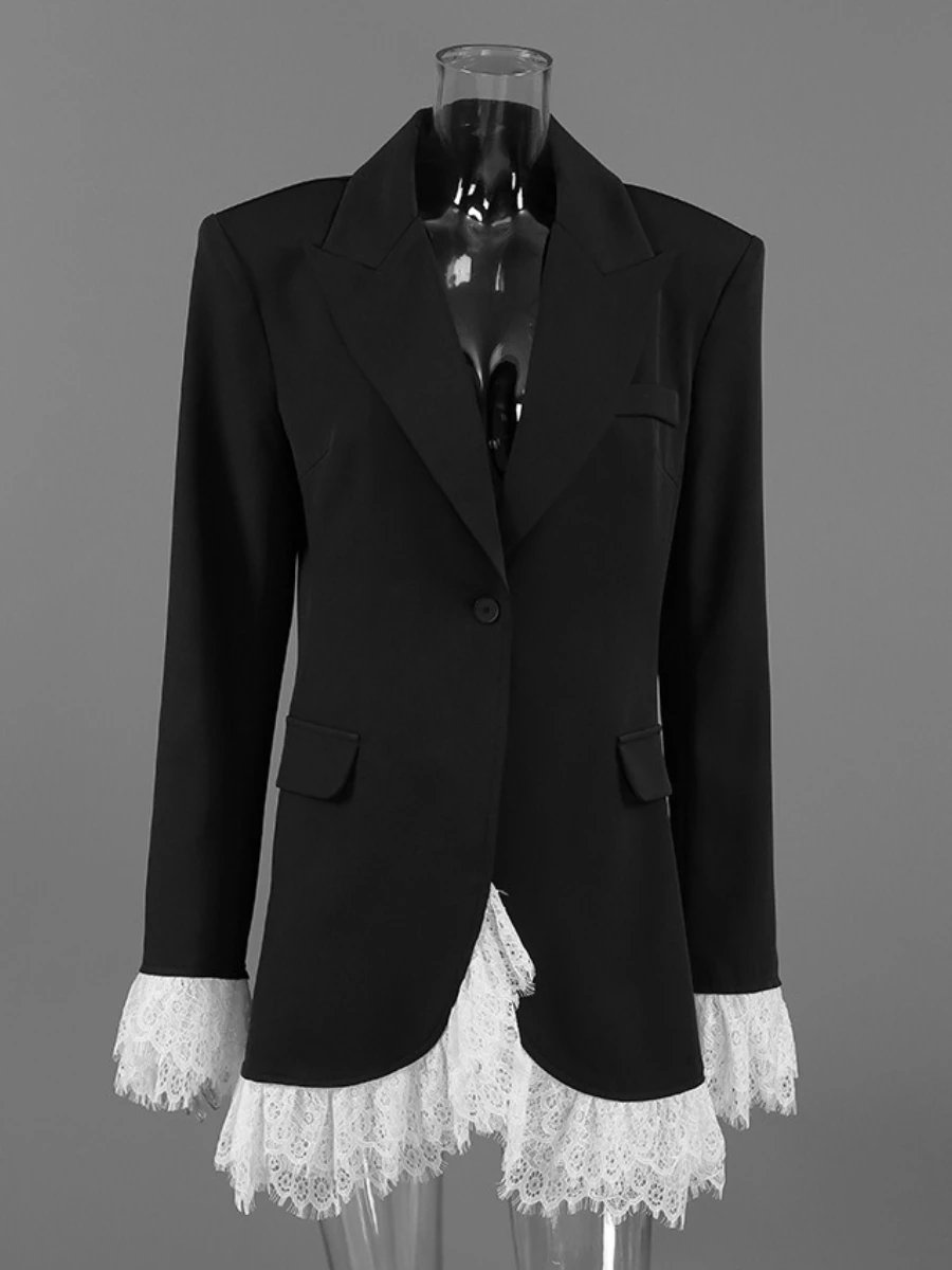 TWOTWINSTYLE Blazer eleganti in pizzo impiombato allentato di colore di successo per le donne Risvolto maniche lunghe Temperamento Blazer Abiti di moda femminile