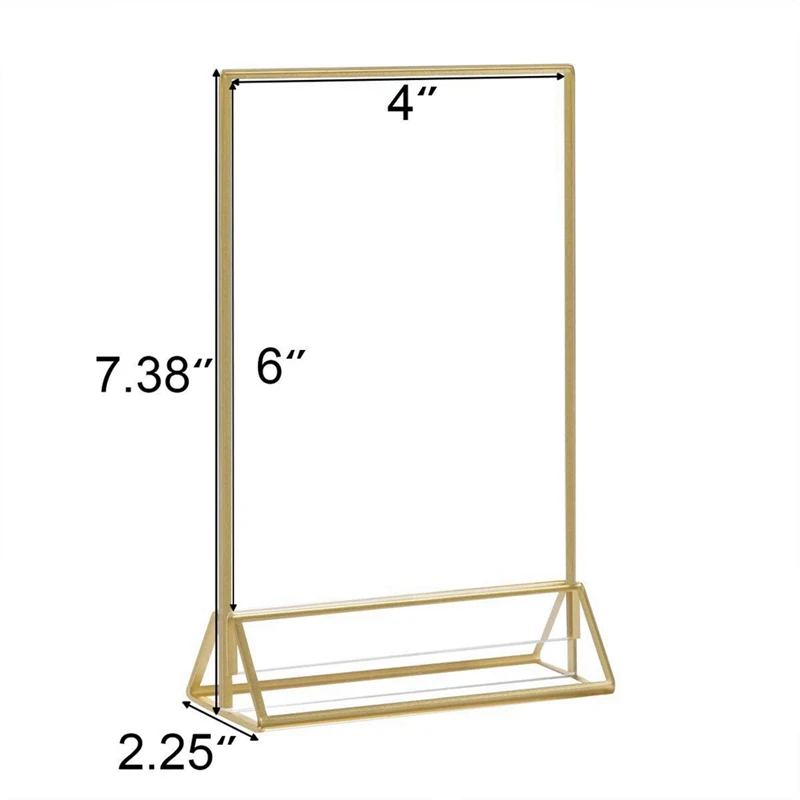 18 Pcs Gold Sign Holder 4X6 Inch Acrylic Double-Sided Desktop Display Stand Wedding Table Digital Stand Table Sign Rack