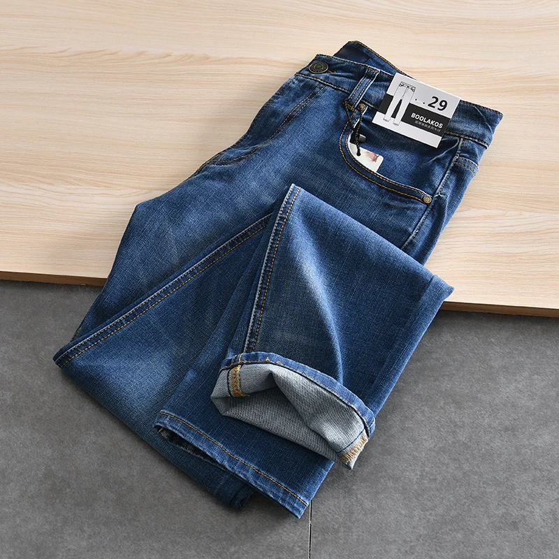 

High Elasticity Washed Cotton Casual Straight Leg Jeans Men's Fashionable All-Match Denim Long Pants Comfortable Skin-Friendly
