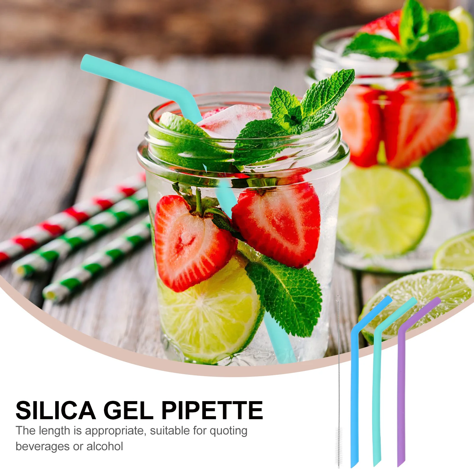 

4Pcs Silicone Straws Reusable Eco-Friendly Curved Drinking Straws Cleaning Brush Set for Smoothies