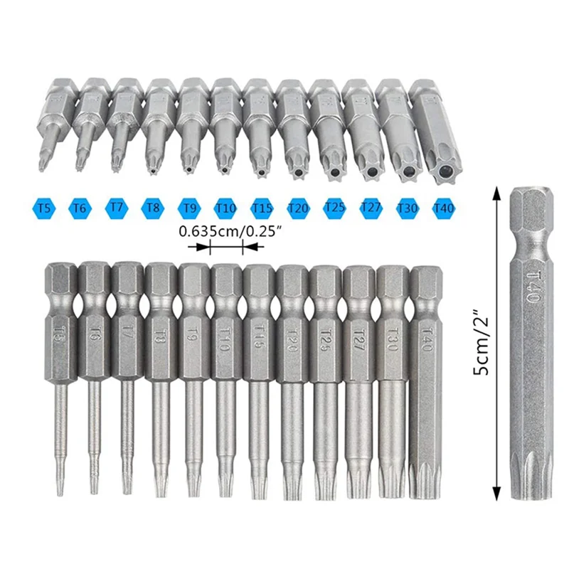 SYW-120 Pack Torx Head Screwdriver Bit Set 1/4 Inch Hex Shank T5-T40 Star Screwdriver Tool Kit With 1 Pack Handle