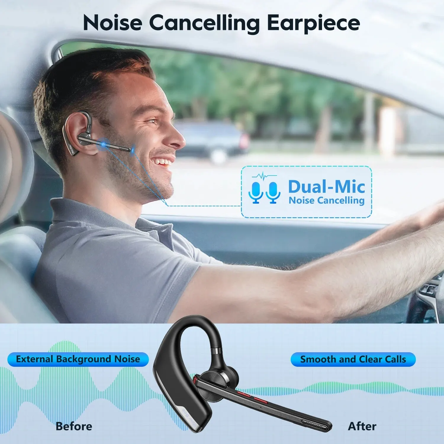 New Bee M51 Bluetooth 5.2 Wireless Headset Earphones Headphone with Dual-Mic CVC8.0 Noise Cancelling Handsfree Business Earbuds image 4