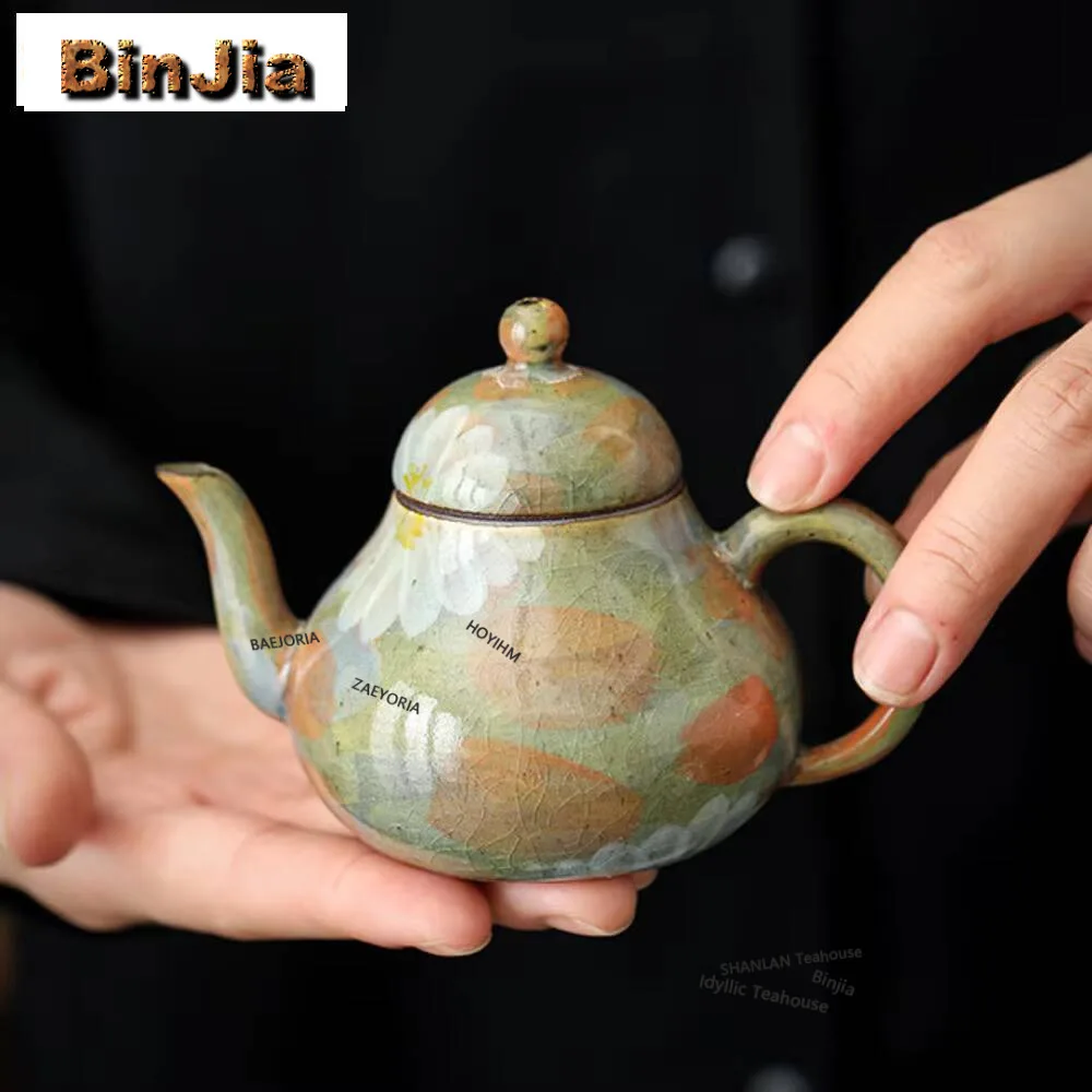 100ml Handgefertigte Teekanne mit Eisriss-Glasur, Chinesische Gänseblümchen-Teekanne, Kreative Teekanne, Vintage Puer Teezeremonie-Kollektion