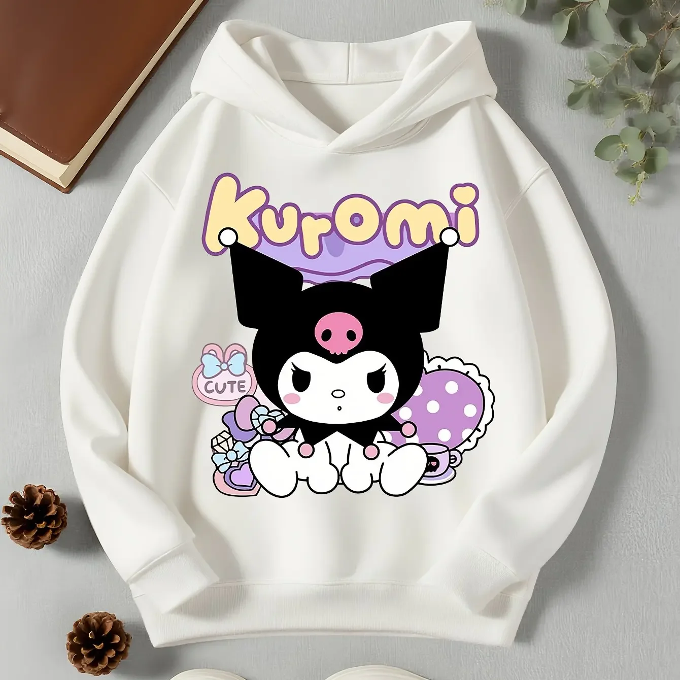 سترة بغطاء للرأس عصرية للأطفال من Kuromi للأولاد والبنات، بلوفرات دافئة غير رسمية، بلوزات للمراهقين
