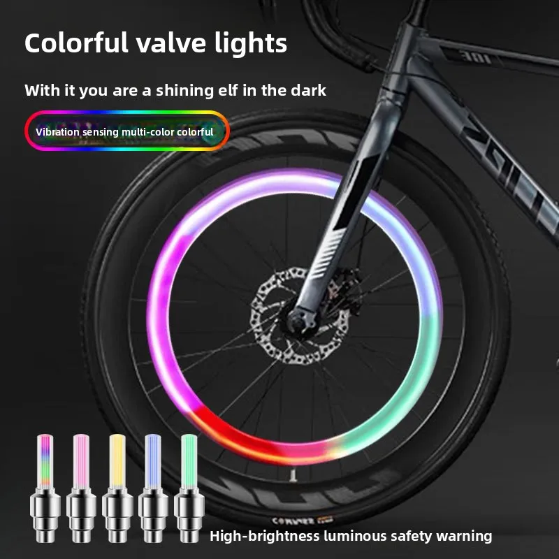 

Подсветка штока клапана велосипеда, подсветка сердечника клапана шин, фонари для спиц горного велосипеда, красочные предупреждающие и атмосферные огни для детского велосипеда