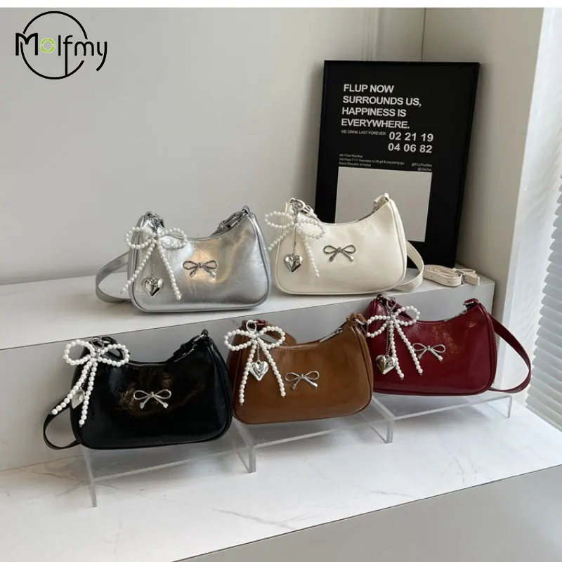 

Shoulder Square Bags Bowknot Designer Handbags Send Pendants Fashion Pu Handbags Zipper Closure Commuting Underarm Bag for Women