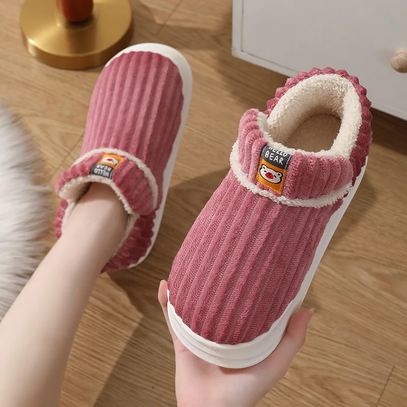 Winter New Warm Wrap Heels Slippers Men Women Couples House Non Slip Slides Comfort Flat Heel Home Indoor Bedroom Plush Slippers
