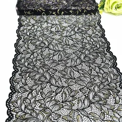 3y/lot Width 23cm Black With Golden Foil Elastic Lace Trim Lingerie Sewing Craft DIY Apparel Fabric Lace Dress Garment Accessory