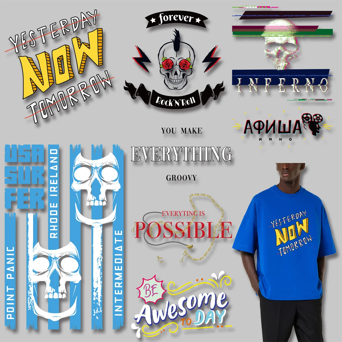 

Simple letter personality skull rose pattern Heat Transfer for Clothing Printed Iron on patches Vinyl Sticker DIY Appliques