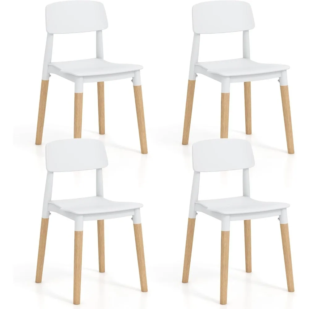 

Modern Dining Chairs Set of 4, Plastic Dining Side Chair Set w/Sturdy Wooden Legs,Wide Seat & Ergonomic Backrest,Armless Kitchen