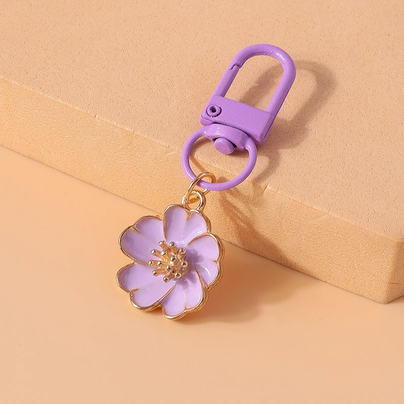 Fashion Flower Charms Keychain for Women Men Car Key Holder Handbag Purse Pendant Keyrings Accessories DIY Jewelry Gifts