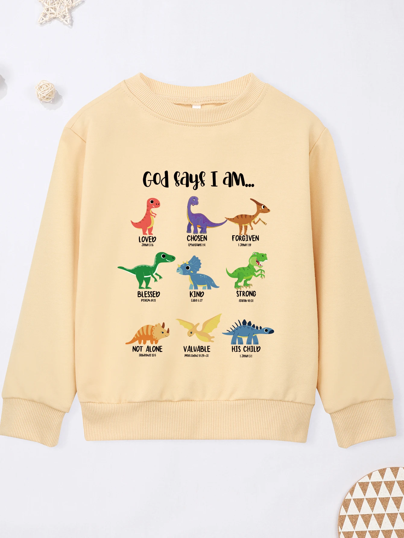 Casual Colorful Dinosaurs GOD SAYS I AM... Print Kid Sweatshirt Baby Girl Boy Sweater