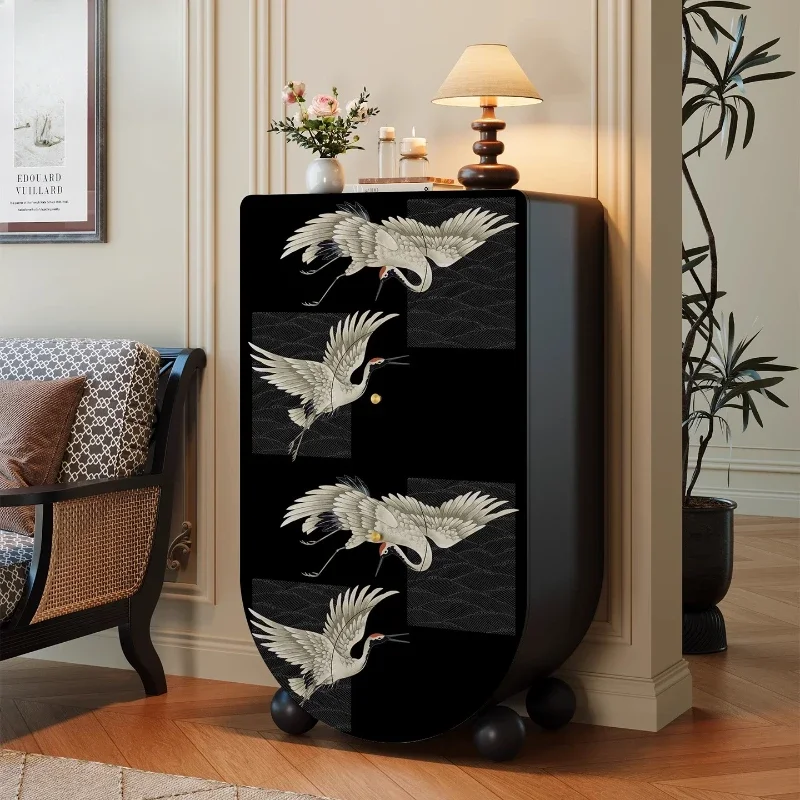 HHHHBainiao Chaofeng Solid Wood Four-Drawer Cabinet Living Room Entryway Decorative Cabinet