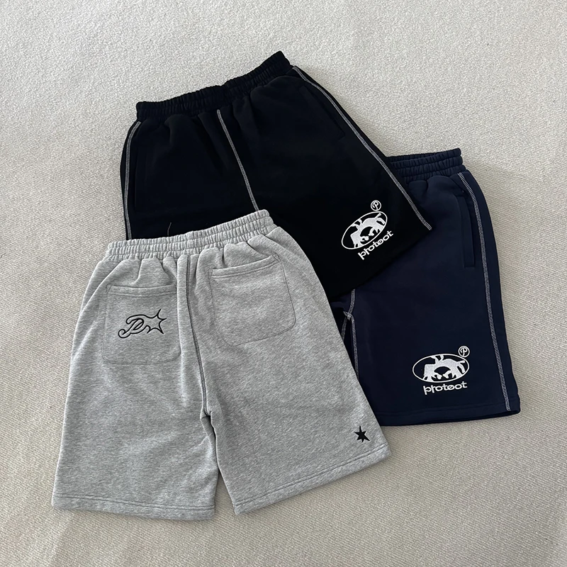 

2026 Summer Men Cotton Protect Shorts Y2K Hiphop Streetwear Short-pants European Street Style Baggy Casual Fashion Shorts