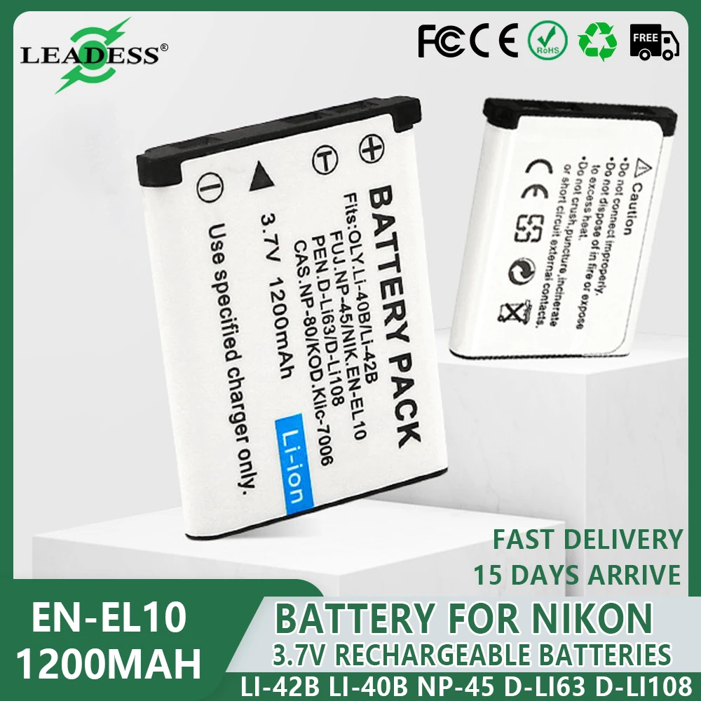 1200mAh Camera Battery EN-EL10 Li-42B Li-40B NP-45 D-Li63 D-Li108 NP-80 for Nikon for OLYMPUS for FUJIFILM for Pentax for Casio