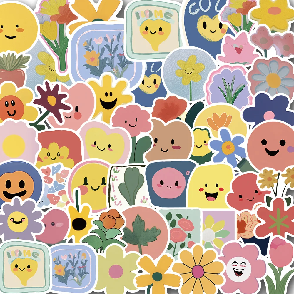 

10/50PCflower smiley stickerFor Ipad Phone Stationery Suitcase Scrapbook Thank You Sticker Scrapbooking Materiales Craft Supplie