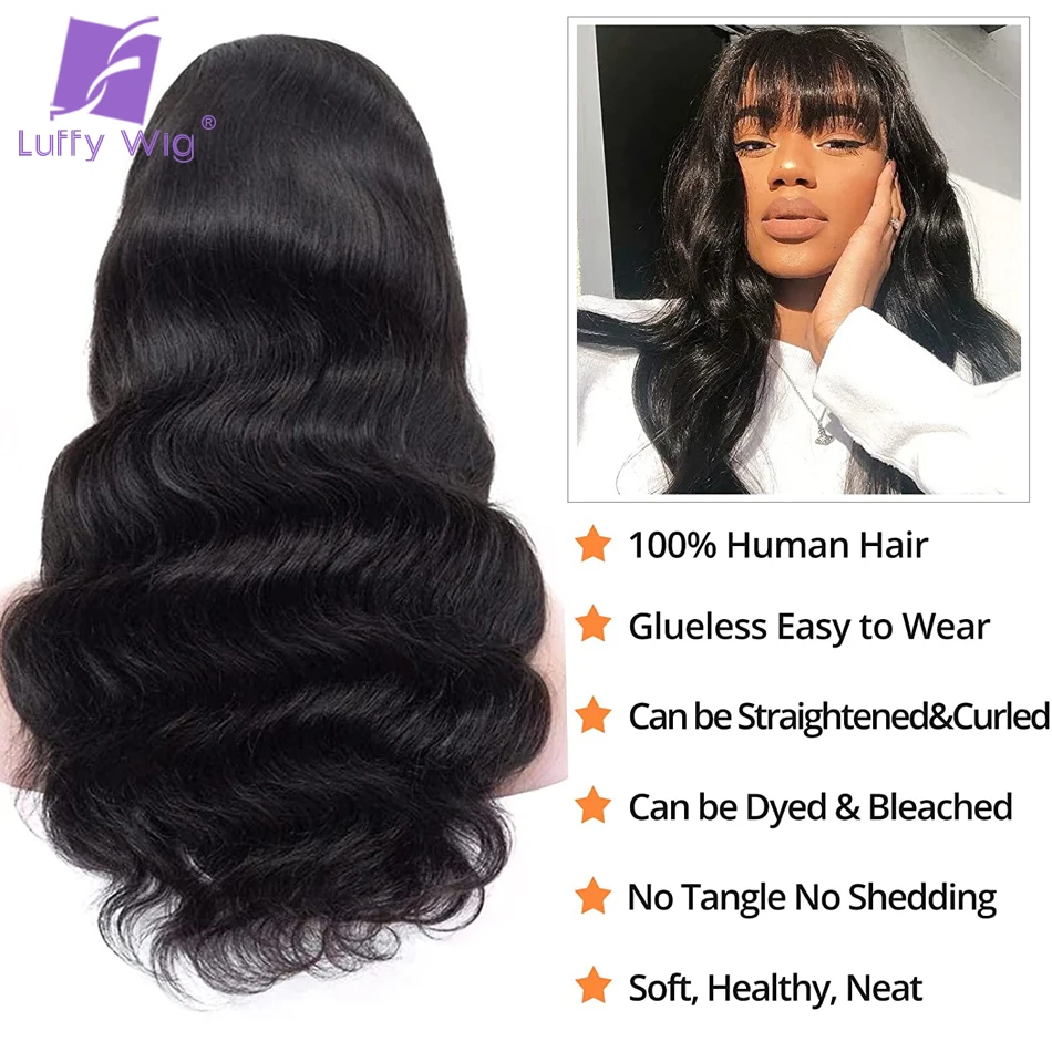 Body Wave Human Hair Wig With Bangs Brazilian Scalp Base Top Full Machine Made Wig With Bang Long Remy Human Hair For Women