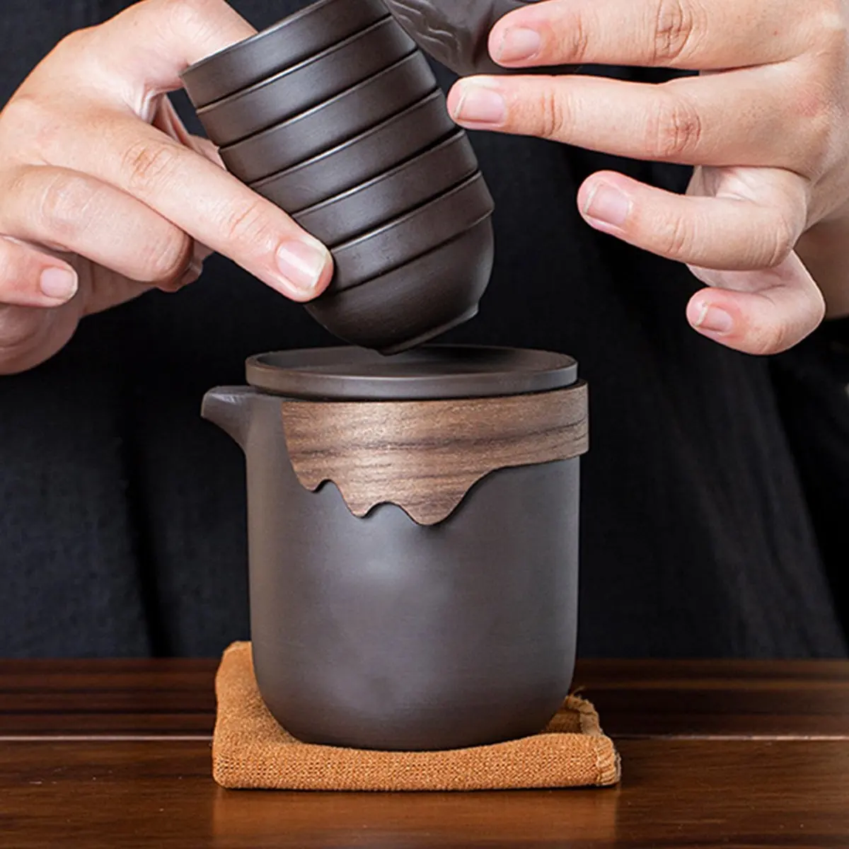 جديد السفر طقم شاي الصينية الطين الرمال أطقم أدوات الشاي في الهواء الطلق المحمولة جولة أكواب شاي مصفاة الشاي وعاء أفضل هدية #5